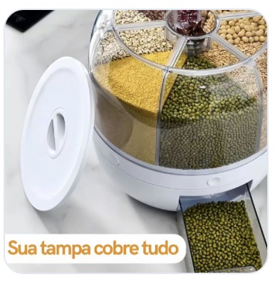 Dispenser giratório de grãos com a tampa que cobre tudo