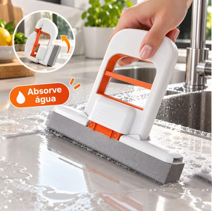 Mini Mop OrganizaLar sendo usado para absorver a água da bancada ao lado da pia